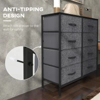 HOMCOM Fabric Chest of Drawers, Industrial Bedroom Dresser with 8 Fabric Drawers, Steel Frame and Wooden Top for Nursery, Living Room, Hallway, Black(m-5)