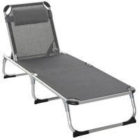 Outsunny Tumbona Plegable Reclinable de Aluminio con Reposacabezas Extraíble y Respaldo Transpirable Ajustable en 4 Posiciones para Jardín Terraza Camping Exterior 165x60x76 cm Gris
