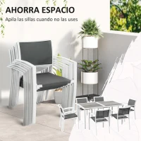 Outsunny Juego de Comedor de Jardín de 7 Piezas con 1 Mesa y 6 Sillas Apilables Estilo Moderno para Terraza Patio Blanco y Gris(m-4)
