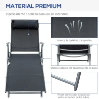Outsunny Tumbona de Jardín Plegable con Respaldo Ajustable en 7 Niveles Almohada y Reposabrazos 137x63,5x100,5 cm Negro(m-7)
