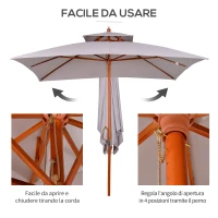 Outsunny Ombrellone da Giardino 3x3m con 8 Stecche in Bambù e Copertura Parasole a 2 Livelli, Grigio(m-7)