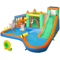 AIYAPLAY 8 in 1 Inflatable Bounce House with 680W Blower, Slide, 2 Pools, Basketball Hoop, Climbing Wall, Water Gun, Ring Toss(m-11)