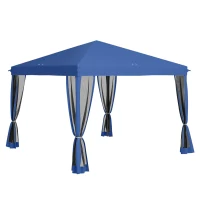 Outsunny Carpa Plegable 3x3 m con 4 Paredes Laterales de Malla 8 Orificios de Drenaje Impermeable y Bolsa de Transporte Azul(m-1)