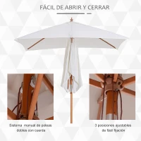 Outsunny Parasol de Terraza Rectangular Inclinable 200x150x235 cm con Anti-UV Impermeable y Poste de Madera Crema(m-5)