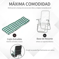 Outsunny 2 Tumbonas de Jardín de Acero con Cojín Acolchado Respaldo Ajustable y Reposapiés 60x75x66-102 cm Rayas Verde(m-6)