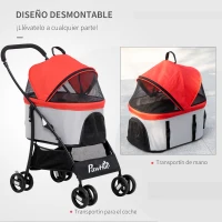 PawHut Carrito para Perros Pequeños 3 en 1 con Vagón Desmontable Cesta de Almacenaje Correas de Seguridad y Cojín Rojo(m-5)