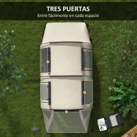 Outsunny Tienda de Campaña con 2 Habitaciones 5 Puertas y Bolsa de Transporte Impermeable 460x230x180 cm Caqui(m-6)