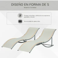 Outsunny 2 Tumbonas Plegables en Forma de S Ergonómica con Marco de Aluminio Texteline para Piscina Patio Jardín Terraza 165x61x63 cm Crema(m-5)