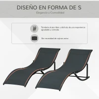 Outsunny 2 Tumbonas Plegables de Aluminio en Forma de S Ergonómica con Tela Texteline para Piscina Patio Jardín Terraza 165x61x63 cm Negro(m-5)