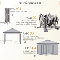 Outsunny Carpa Plegable 3,3x3,3 m con Altura Ajustable Doble Techo 4 Mosquiteras Extraíbles y Bolsa de Transporte Anti-UV Gris(m-5)