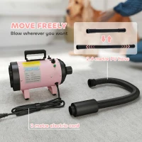 PawHut 2200W Dog Hair Dryer with Adjustable Temperature & Velocity, 3 Different Nozzles, Pink(m-7)