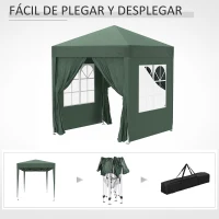 Outsunny Cenador de Jardín 2x2m con 4 Paredes Laterales Tela Oxford 2 Puertas 2 Ventanas y Bolsa de Transporte Impermeable Verde(m-8)