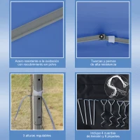 Outsunny Carpa Plegable 3x3 m con 4 Paredes Laterales de Malla 8 Orificios de Drenaje Impermeable y Bolsa de Transporte Azul(m-6)