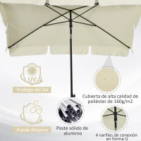 Outsunny Sombrilla de Terraza de Aluminio 198x130x245 cm Parasol de Jardín Rectangular con Función de Inclinación Beige(m-6)