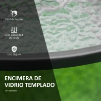 Outsunny Mesa de Cristal de Jardín con Agujero para Sombrilla Mesa para Comer Redonda con Marco de Acero para Exterior Terraza Balcón  Ø106,5x71 cm Negro(m-5)