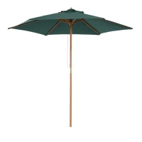 Outsunny Sombrilla Parasol de Madera Ø250x230cm para Exterior con 6 Varillas Sistema de Polea Color Verde(m-1)