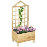 Outsunny Jardinera de Madera con Enrejado con Tela no Tejida y 2 Orificios de Drenaje para Cultivos Verduras 60x43x147 cm Natural(m-11)