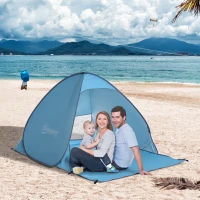 Outsunny Tienda de Playa para 2-3 Personas Pop-Up con Ventanas tipo Refugio con Protección Solar UV 200x150x119 cm Azul(m-7)