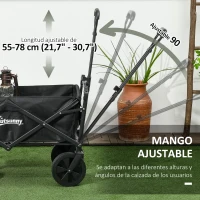 Outsunny Carro Plegable con Toldo Desmontable Longitud y Ángulo del Mango Ajustables y Bolsa de Transporte Carga 100 kg Negro(m-5)