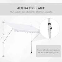 Outsunny Toldo Manual Retráctil 300x150x170-280 cm con Altura Ajustable Manivela y Protección Solar para Terraza Blanco(m-5)