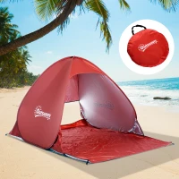 Outsunny Tienda de Playa para 2-3 Personas Pop-Up con Ventanas tipo Refugio con Protección Solar UV 200x150x119 cm Rojo(m-7)
