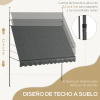 Outsunny Toldo Manual Retráctil para Balcón 300x120x210-300 cm con Manivela Altura Ajustable Impermeable y Anti-UV Gris Oscuro(m-4)