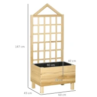 Outsunny Jardinera de Madera con Enrejado con Tela no Tejida y 2 Orificios de Drenaje para Cultivos Verduras 60x43x147 cm Natural(m-3)