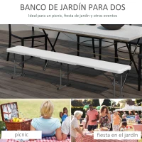 Outsunny Banco Exterior Plegable de 3 Plazas con Marco de Acero Carga 360 kg para Patio Terraza Balcón Camping 183x28x43cm Blanco(m-5)