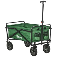 Outsunny Carro Plegable Carretilla de Transporte con Mango Ajustable Rueda Universal Freno para Playa Jardín Camping Marco Acero Carga 40 kg 83x50x69-99 cm(m-1)