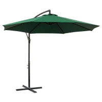 Outsunny Sombrilla de Jardín Ø300x250 cm Parasol Excéntrico Inclinable con Manivela Base Cruzada y Soporte de Acero Verde(m-11)
