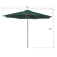 Outsunny Sombrilla Ø300x250 cm Parasol con Poste de Madera con Sistema de Poleas para Jardín Patio Terraza Verde(m-3)