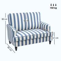 HOMCOM Modern Cuddle Chair, Velvet Single Sofa Armchair with Stripe, Turned Legs and Wide Seat, Upholstered Snuggle Chair for Living Room, Bedroom, Blue and White(m-3)