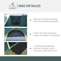 Outsunny Tienda Camping Plegable con 1 Puerta 3 Ventanas Bolsa de Transporte y Apertura Automática 205x195x135 cm Verde(m-7)