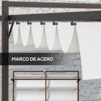 Outsunny Cenador de Jardín 3x4 m con Techo Retráctil de Poliéster y 12 Orificios de Drenaje Pérgola para Terraza Blanco y Gris(m-7)