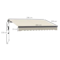 Outsunny Toldo Elétrico Retrátil com Controlo Remoto 296x250 cm Toldo de Exterior Enrolável com Manivela e Proteção UV30+ Creme(m-3)