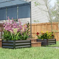 Outsunny Set de 2 Jardineras de Exterior de Acero Rectangulares para Cultivos Plantas Flores para Patio 100x60x30 cm Gris Oscuro(m-8)