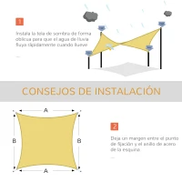 Outsunny Toldo Vela Rectangular 6x4 m Vela de Sombra para Jardín Patio Terraza Poliéster Anti UV Color Arena(m-5)