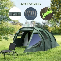 Outsunny Tienda de Campaña para 3 Personas Impermeable PU2000 mm Protección UV30+ con Bolsa de Transporte 475x264x172 cm Verde(m-7)