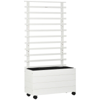 Outsunny Jardinera con Enrejado de Madera Maciza Soporte con 4 Ruedas Celosía y Malla Geotextil 76x30x155 cm Blanco