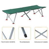 Outsunny Cama de Acampada Plegable con Marco Metálico Carga 136 kg para Playa Senderismo 193x64x40 cm Verde(m-6)