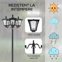 Outsunny Felinar Gradina 182,5 cm – LED cu Energie Solara, Negru(m-7)