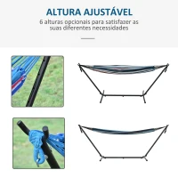 Outsunny Cama Rede com Suporte 310x117 cm com Bolsa de Transporte Altura Ajustável Capacidade 120 kg para Campismo Azul e Branco(m-4)