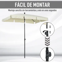 Outsunny Sombrilla de Terraza de Aluminio 198x130x245 cm Parasol de Jardín Rectangular con Función de Inclinación Beige(m-5)