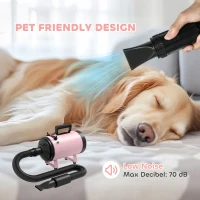 PawHut 2200W Dog Hair Dryer with Adjustable Temperature & Velocity, 3 Different Nozzles, Pink(m-5)