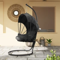 Outsunny Hanging Egg Chair Swing Hammock Chair with Stand, Cushion and Retractable Canopy, for Indoor and Outdoor, Grey(m-7)