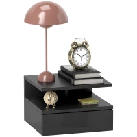 HOMCOM Noptieră Suspendată cu Sertar și Raft Superior din Lemn, 35x32x22,5 cm, Negru(m-1)
