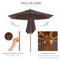 Outsunny Sombrilla de Terraza Ø250x230 cm con 6 Varillas Sistema de Cuerda para Exterior Balcón Patio Café(m-4)