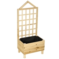 Outsunny Jardinera de Madera con Enrejado con Tela no Tejida y 2 Orificios de Drenaje para Cultivos Verduras 60x43x147 cm Natural