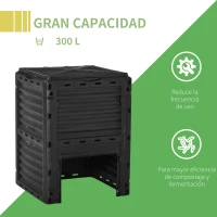 Outsunny Compostador Capacidad de 300L Compostera Orgánica para Producción Abono de Jardín Exterior con 48 Respiraderos 60,5x60,5x81,5 cm Negro(m-4)