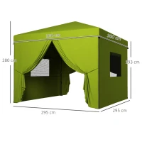 Outsunny Carpa Plegable 3x3 m con 4 Cortinas Laterales 2 Ventanas de Malla Altura Ajustable Impermeable y Anti-UV Verde(m-3)